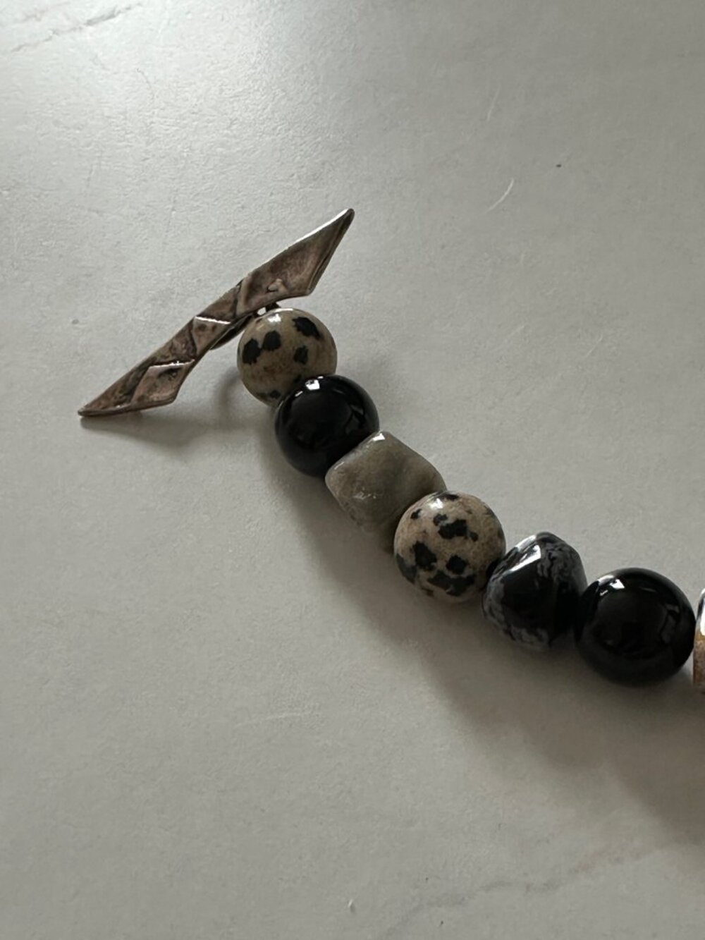 Boho Earthy Gemstone Bracelet | Hammered Silver Toggle Clasp | Boutique Find - Picture 6 of 6